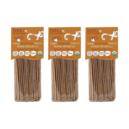 Terre e Tradizioni 3 PACKS ORGANIC ITALIAN WHOLE DURUM WHEAT SPAGHETTI PASTA - Sicilian Ancient Grain Timilia Vegan Pasta. LOW-GLUTEN INDEX, Farm