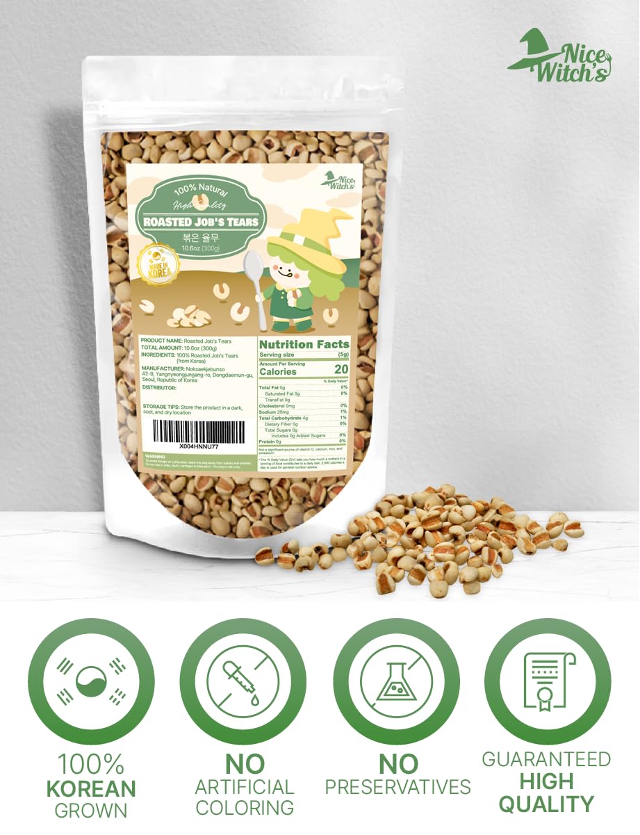 NICE WITCH'S Roasted Job’s Tears (Yulmu,? ??) 10.58 oz (300g) | Whole Grain Adlay Tea | Korean Traditional Herbal Tea | Caffeine-Free, Naturally Nutty