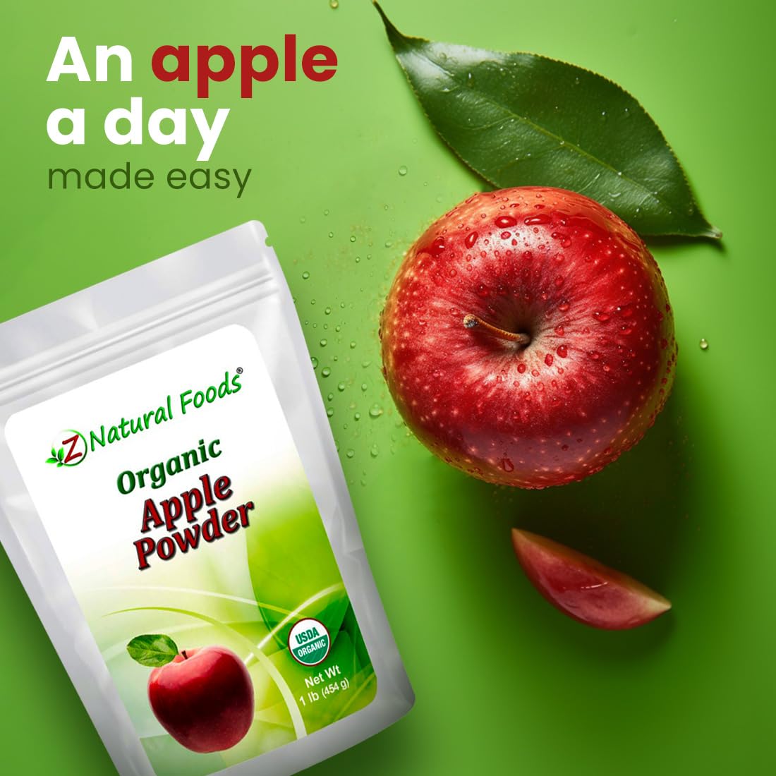 Z Natural Foods Organic Apple Powder, Superfood Powder for Digestive Support and Energy Boost, Ideal for Juice, Smoothies, and Recipes, Non-GMO