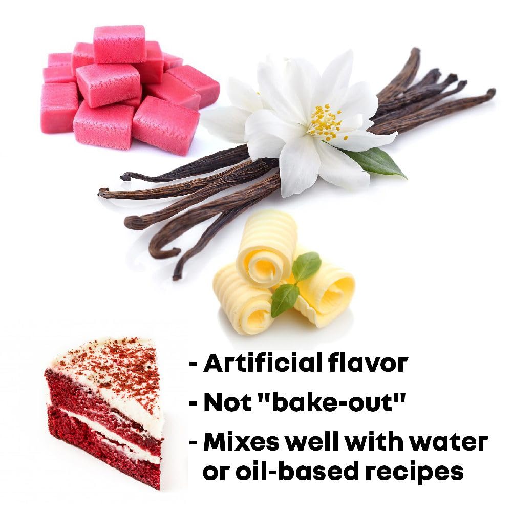 Elegant Flavors Set of 4 Professional Strength Artificial Flavors, Extra Depth and Flavor to your Cakes, Cookies, Icings and Pastries (Red Velvet