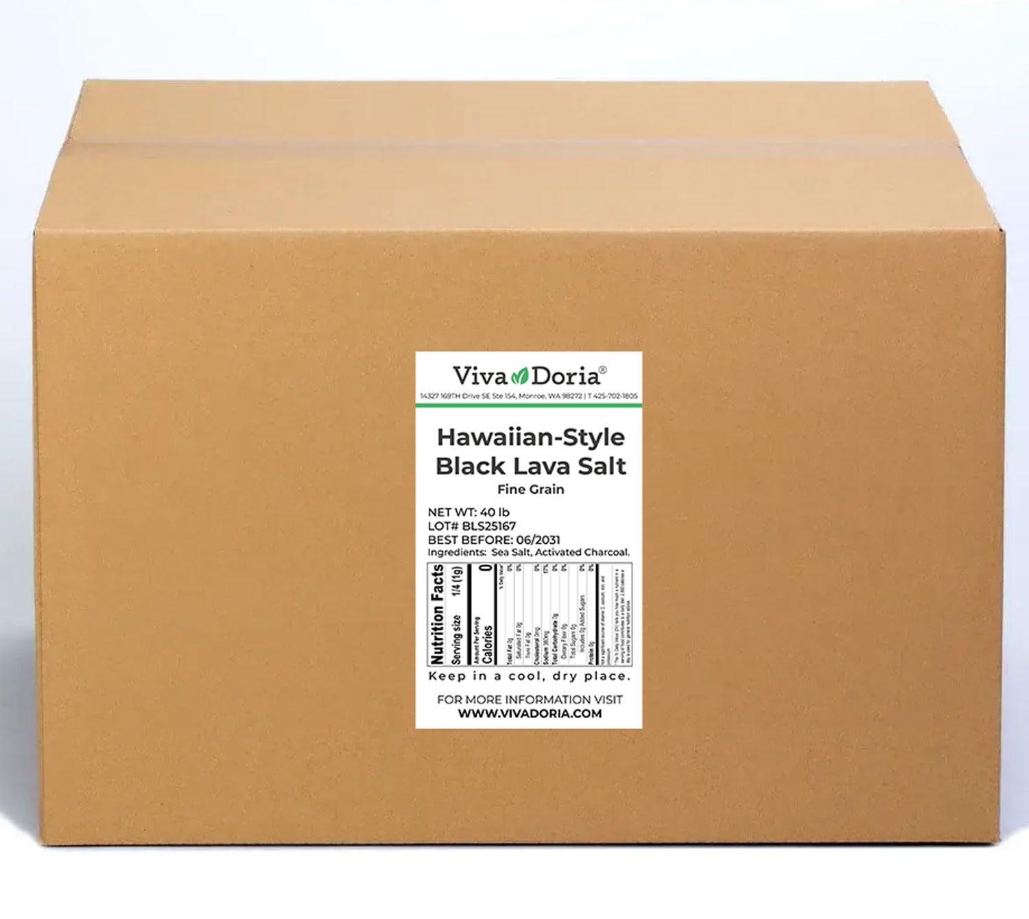 Viva Doria Hawaiian Black Lava Sea Salt, Fine Grain, Lava Salt, 40 lb (18.14 kg)