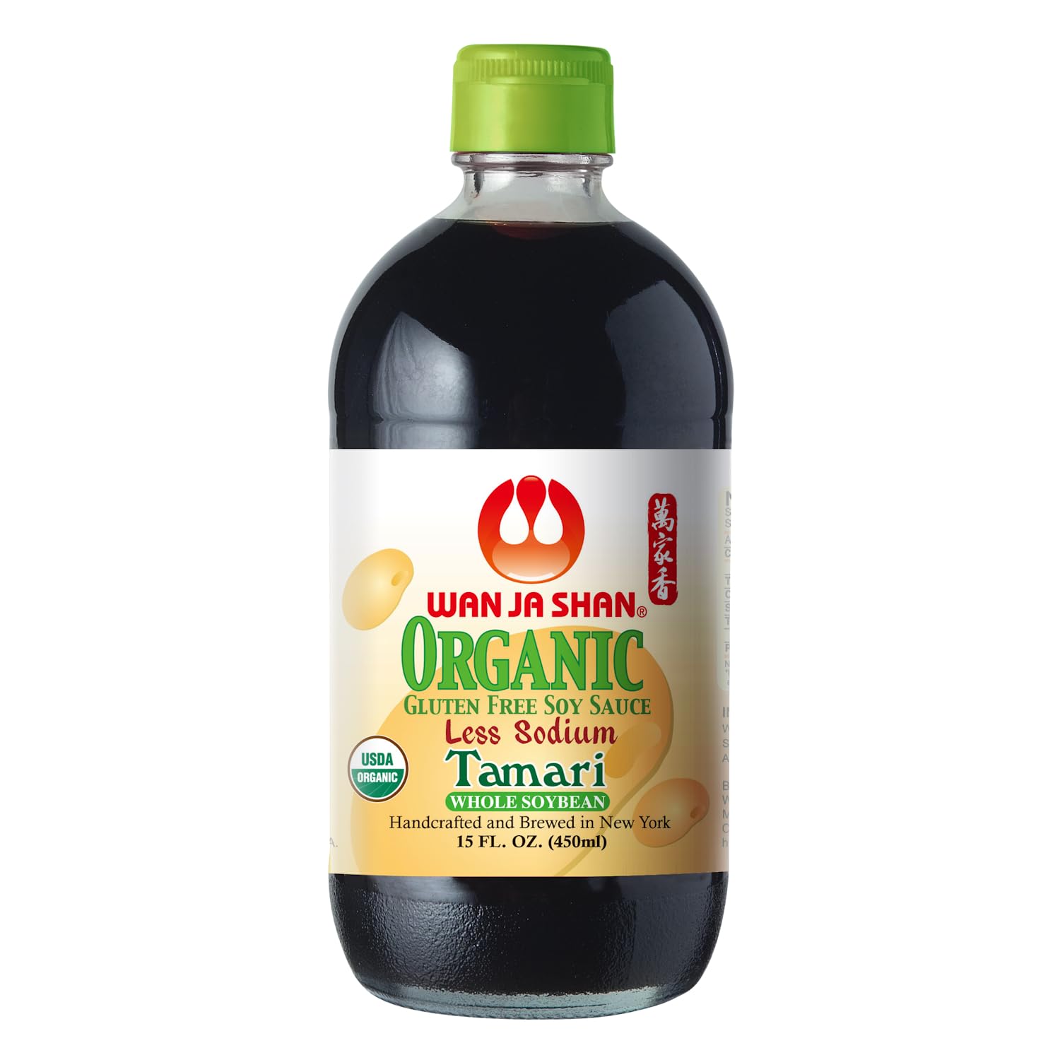 Wan Ja Shan Organic Tamari Soy Sauce 15oz - Gluten Free, Less Sodium, Whole Soybeans | Naturally Brewed & Handcrafted in New York | Rich Umami Flavor