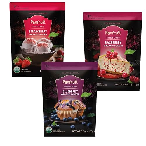 Panfruit Freeze-Dried Organic Fruit Powder Variety Pack - Blueberry, Raspberry & Strawberry - No Sugar Added, Non-GMO - Smoothie & Baking Mix, 3 x 3.5