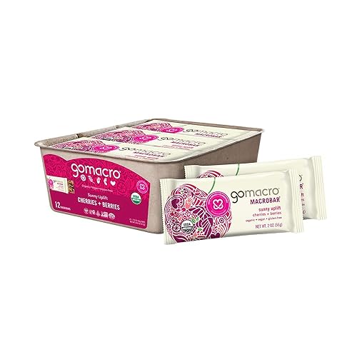 GoMacro MacroBar Organic Vegan Snack Bars - Cherries + Berries (2.0 Ounce Bars, 12 Count)