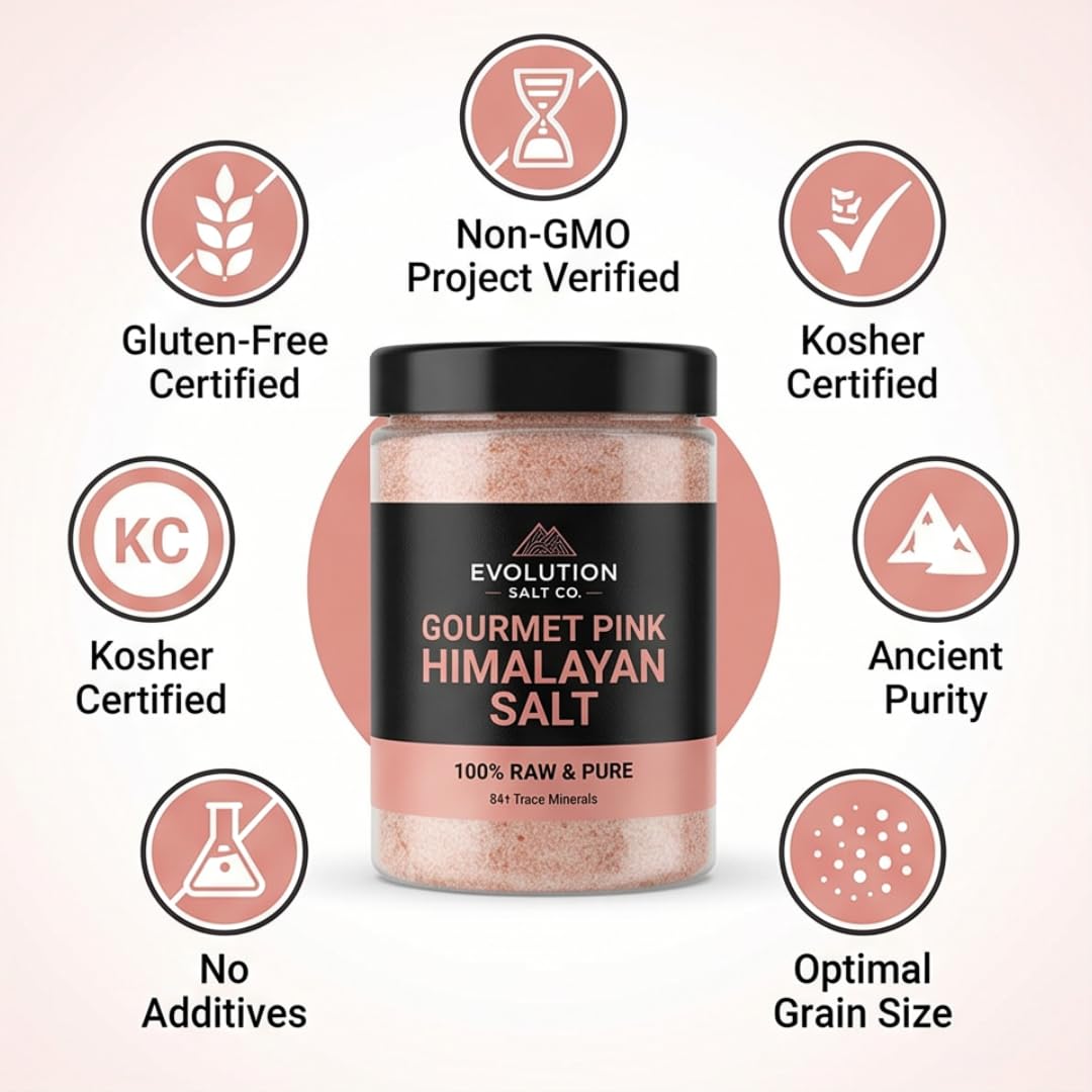 Evolution Salt Himalyan Fine 17 oz - Gourmet Salt Co Shaker - Thoughtfully Gourmet Salt for Cooking and Seasoning - Natural Pink Cooking Salt - Fine