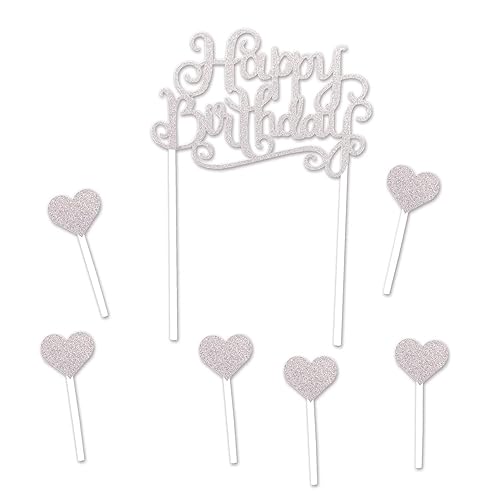 Silver Glitter Happy Birthday Cake Topper - 1 Pc