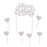 Silver Glitter Happy Birthday Cake Topper - 1 Pc