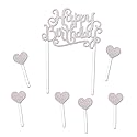 Silver Glitter Happy Birthday Cake Topper - 1 Pc