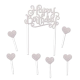 Silver Glitter Happy Birthday Cake Topper - 1 Pc