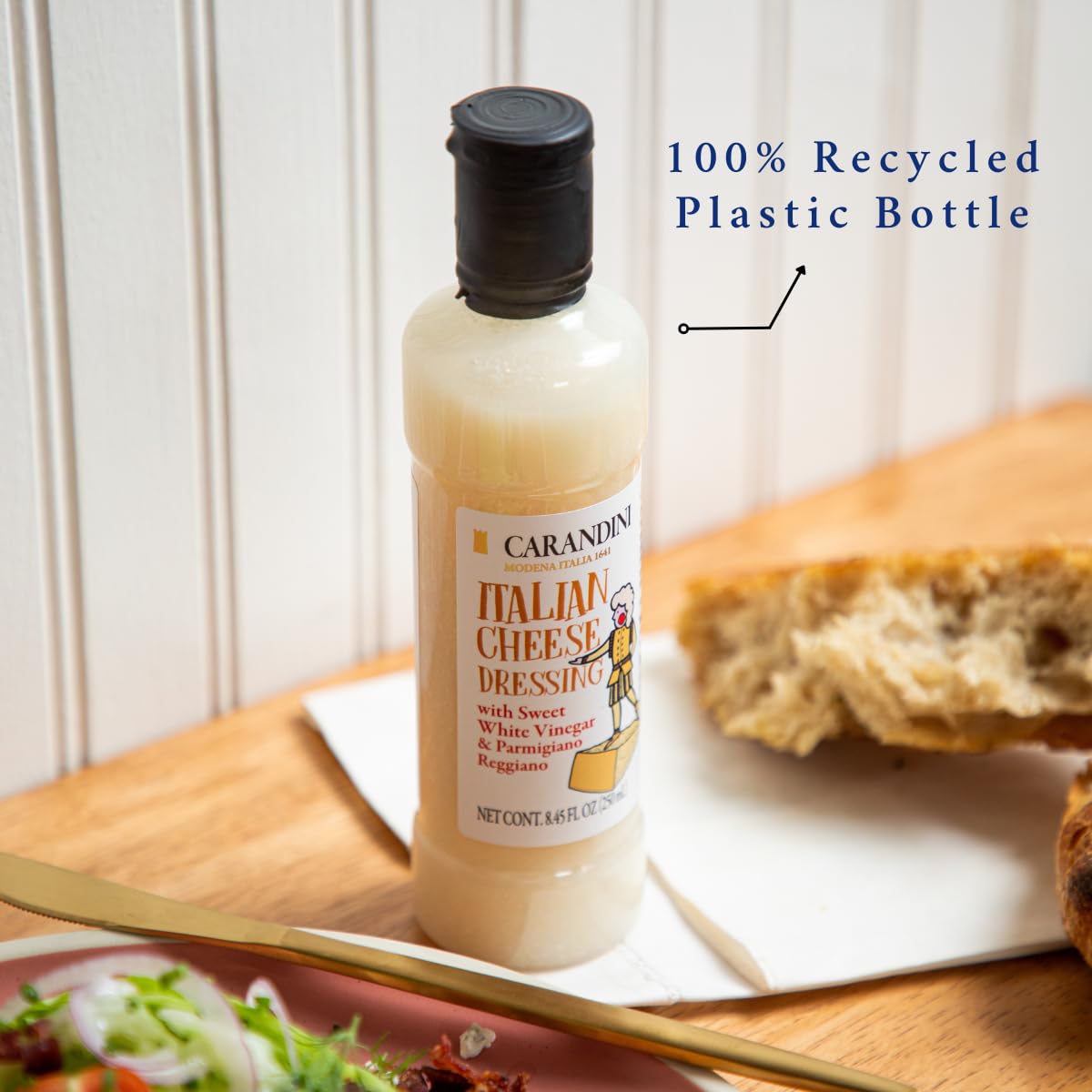 Carandini Italian Cheese Dressing with Sweet White Vinegar & Parmigiano Reggiano DOP - Gourmet, Gluten-Free, Light & Creamy, Sweet & Tangy Flavor