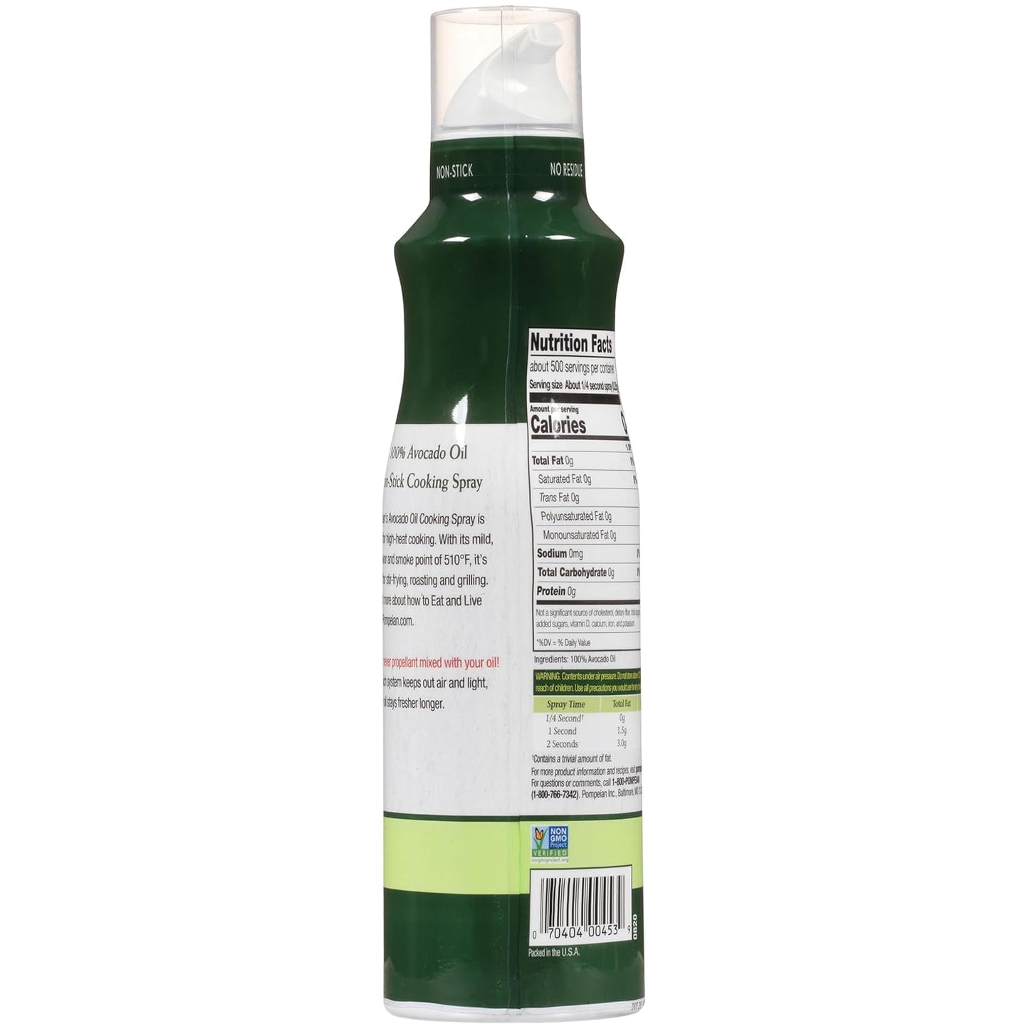 Pompeian 100% Avocado Oil Cooking Spray - 5 Fl Oz - No Propellants - High Heat Olive Oil for Cooking - Mild Nutty Flavor for Stir Fry, Roasting & Grilling