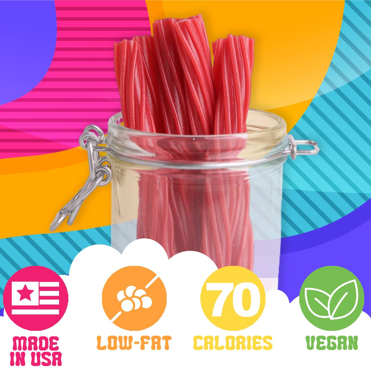 Amish Good Gourmet Licorice Twist Candy - Premium Sweet & Chewy Treat, Red Cherry Jumbo Licorice Twist Perfect Snack Under 100 Calories