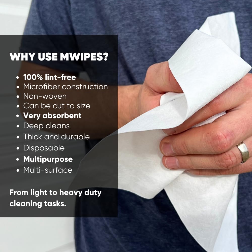 Mwipes Lint Free Cloth - 16" x 16" 50 Pack, Highly Absorbent Disposable Microfiber Cleaning Cloths for Industrial, Staining, Cast Iron, Woodworking