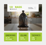 Melplas True Tie Flap (S-Cut) Trash Bags, 24×27 Inches, 0.85 Mil Thick, 50 Count - Flat Seal Bottom, 17 Gallon Capacity