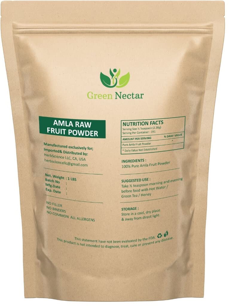 Amla Powder 2 lb(32 Ounces) Processed from Organically Grown Non-GMO Wild Amla Berries | Non-Irradiated | Raw Gluten-Free | No-Preservatives - Green