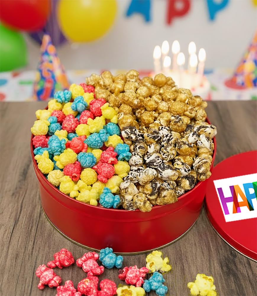 Birthday Popcorn Gift For Men Women Children Tin Assortment Caramel Candied Drizzled Food Gourmet Treats