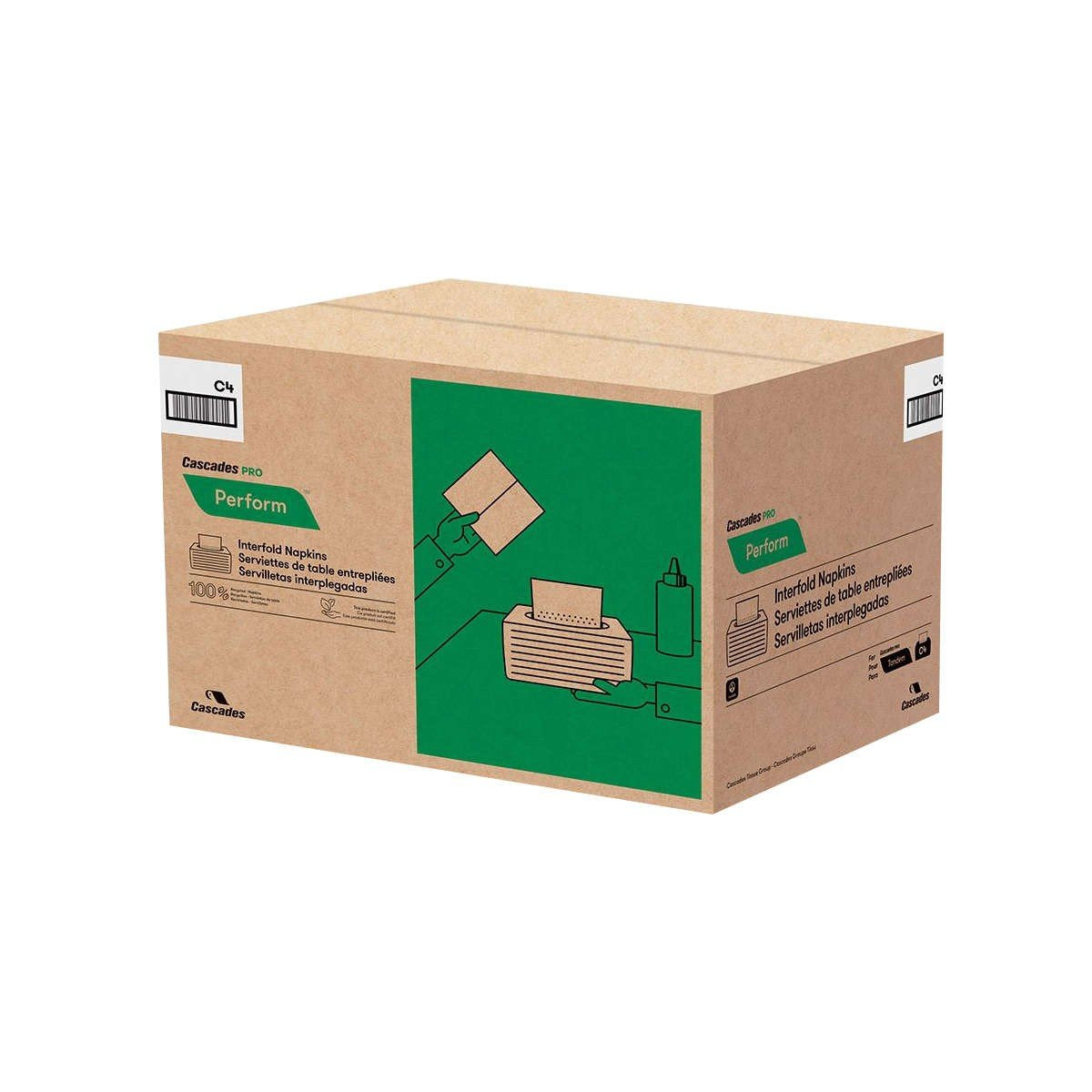 Cascades PRO Perform Dinner Napkins - Interfold 1-Ply Disposable Napkins - Compatible with Tandem C4 Dispensers - 376 Napkins/Pack, 16 Packs/Case