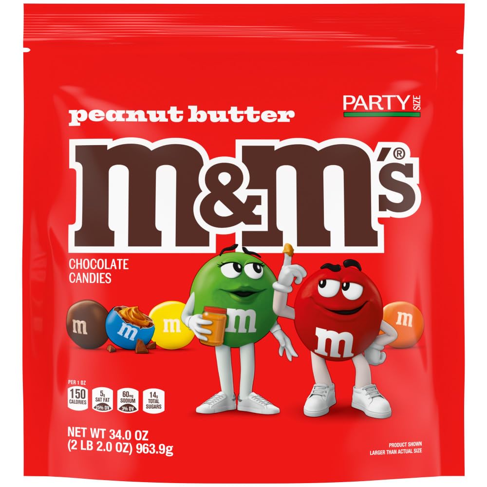 M&M'S Summer Peanut Butter, Chocolate Candy, Party Size, 34 oz Resealable Bulk Candy Bag