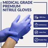 Klex Nitrile Exam Gloves - Medical Grade, Powder Free, Rubber Latex Free, Disposable Examination Grade Glove, Strong Food Safe, Lavender M Medium, 3