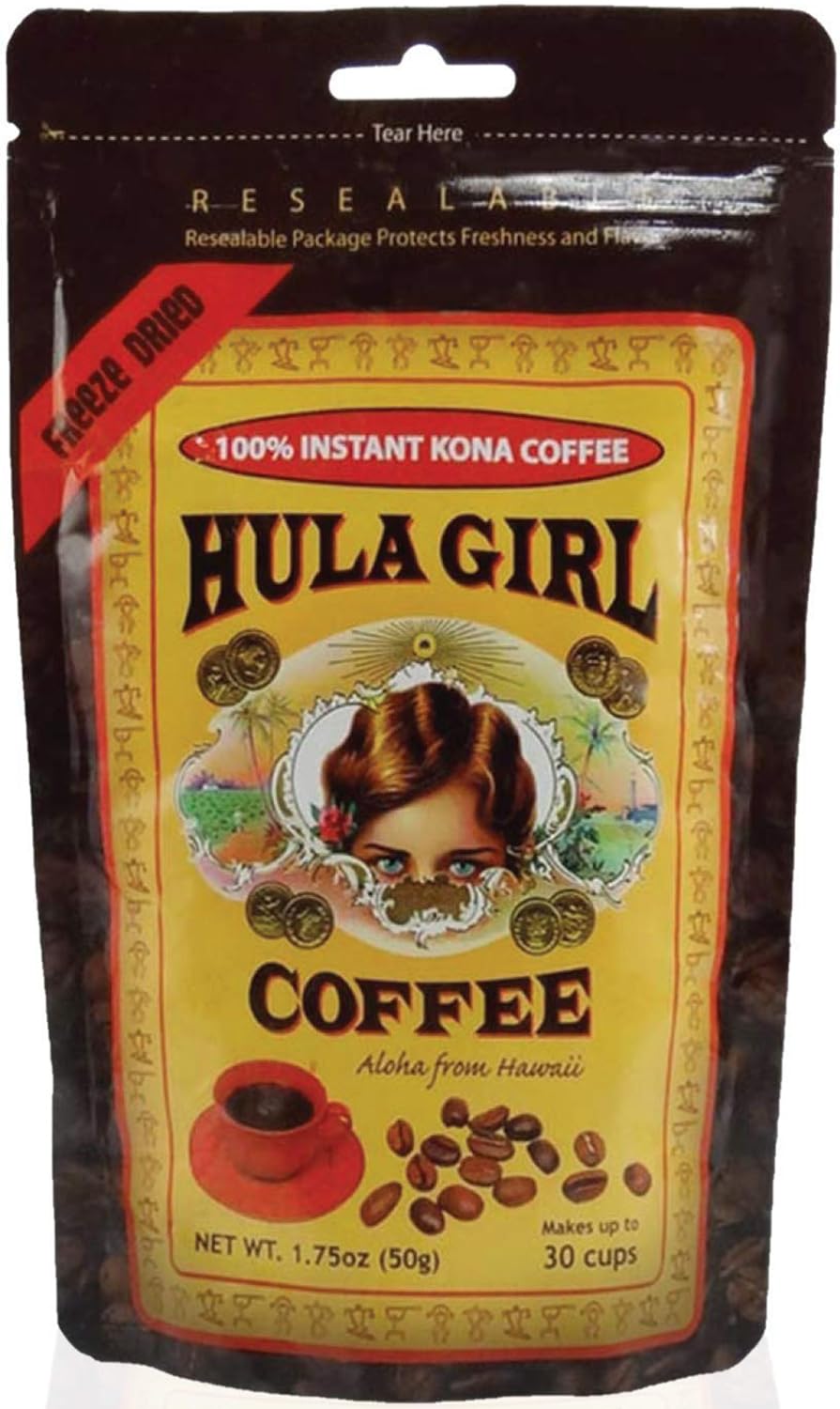 KONA COFFEE 100% - Premium Freeze Dried Instant - Low Acid - Medium Roast Arabica, 1.5oz (1 Pack | 25 Servings) KONA COFFEE 100% - Low Acid Coffee