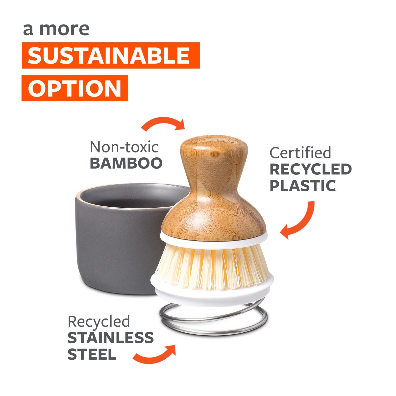 Full Circle Bubble Up Bamboo Dish Brush & Ceramic Soap Dispenser - Family Safe, Formaldehyde-Free - Kitchen Scrub Brush for Dishes, Nonstick & Cast