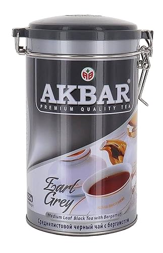 Akbar Brothers Ceylon Loose Medium Leaf Earl Grey Tea - Black Tea with Bergamot - 225g / 7.94oz in Metal Tin Can