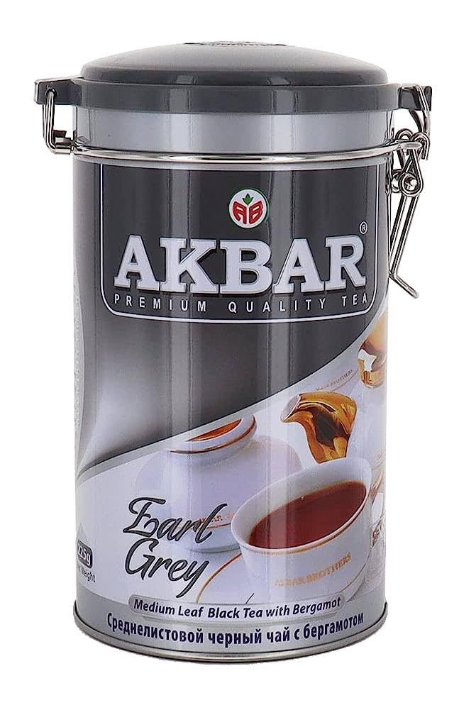 Akbar Brothers Ceylon Loose Medium Leaf Earl Grey Tea - Black Tea with Bergamot - 225g / 7.94oz in Metal Tin Can
