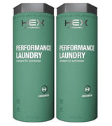 HEX Performance Laundry Detergent, Unscented, 100 Loads (50ld Pack of 2) - Concentrated Activewear Detergent for Odor Removal, Sweat & Residue