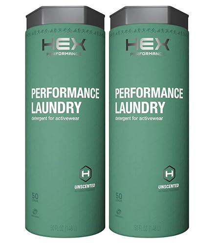 HEX Performance Laundry Detergent, Unscented, 100 Loads (50ld Pack of 2) - Concentrated Activewear Detergent for Odor Removal, Sweat & Residue
