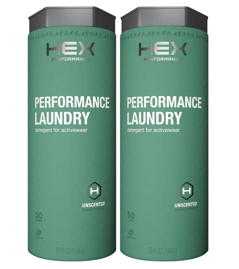 HEX Performance Laundry Detergent, Unscented, 100 Loads (50ld Pack of 2) - Concentrated Activewear Detergent for Odor Removal, Sweat & Residue