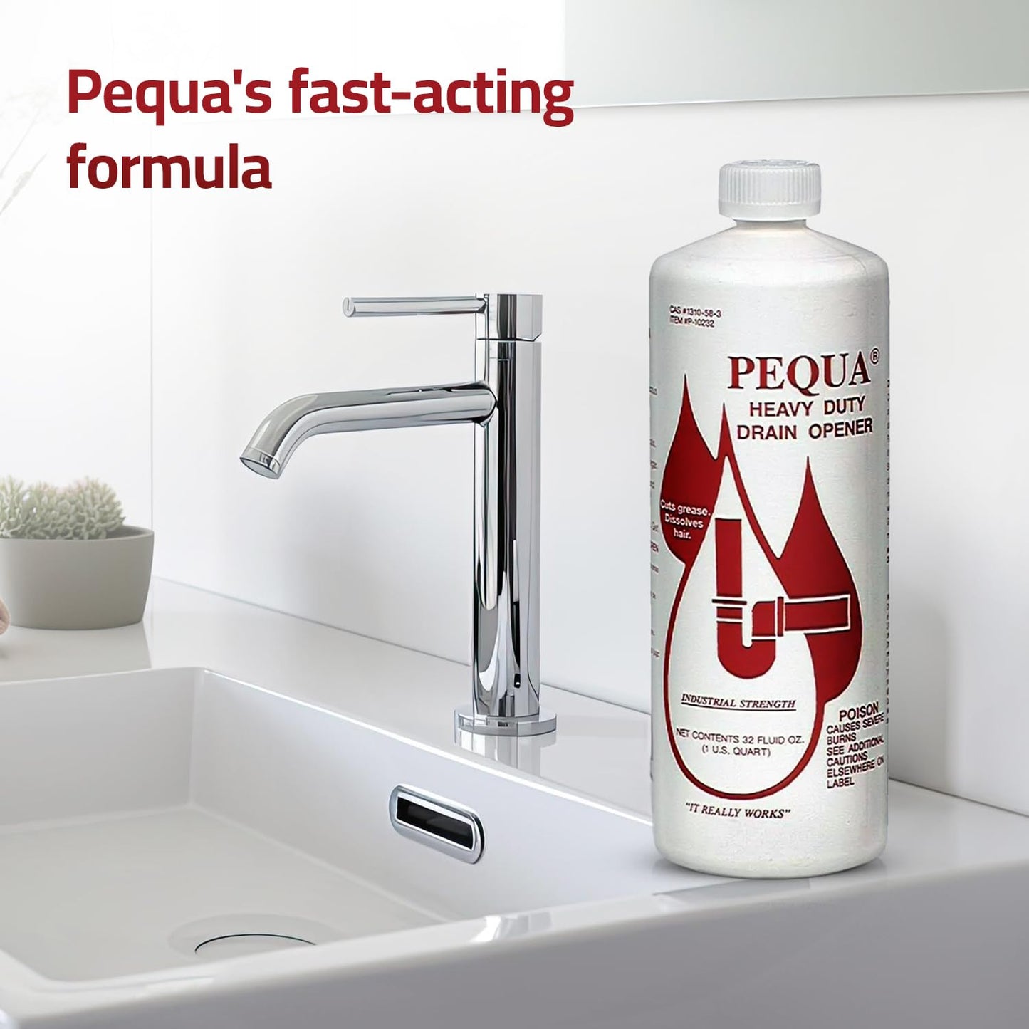 PEQUA INDUSTRIES P-10232 Pequa Heavy Duty Drain Opener, Non-Acid, Fast-Acting Formula, Industrial strength Drain Cleaner for Sinks, Tubs, Septic Tanks