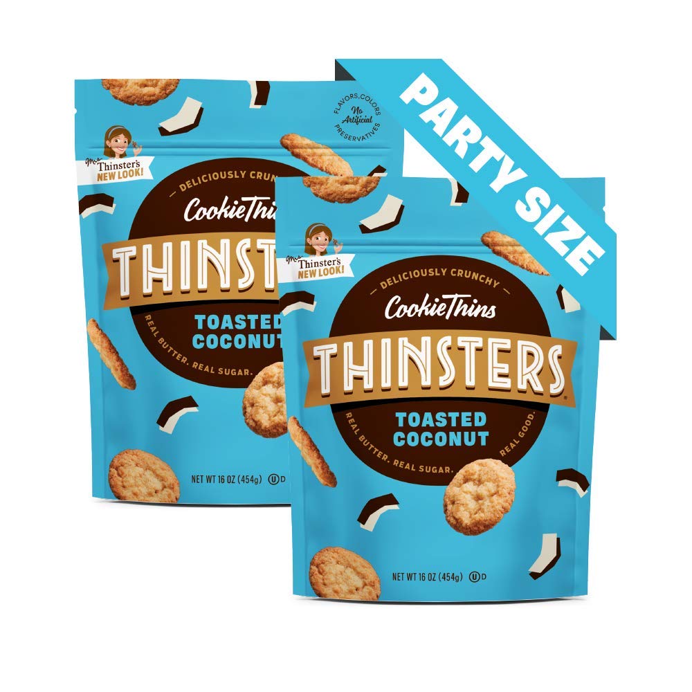 Thinsters Cookie Thins Cookies, Toasted Coconut, 16oz (Pack Of 2), Non-GMO, Peanut Free, No Corn Syrup, Crunchy Cookies, No Artificial Flavors