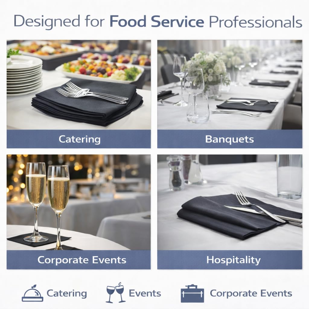 2-Ply Black Beverage Napkins with Standard 9x9 - Disposable Cocktail Napkins Suitable for Everyday Use - Fit Offices, Cafeterias & Restaurants - 1000