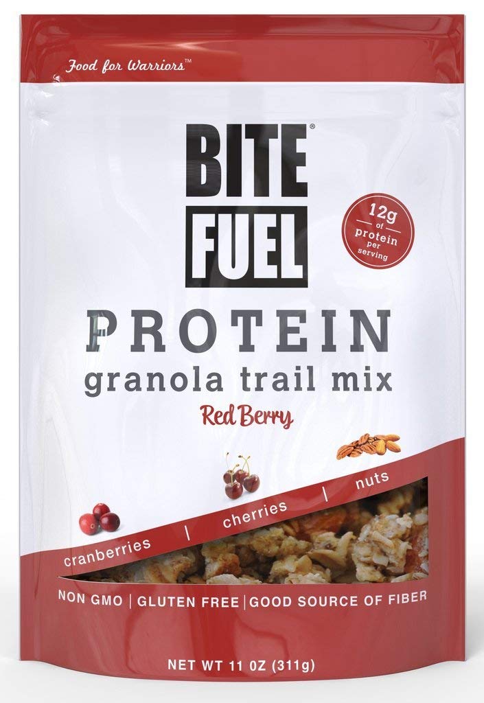 BITE FUEL High Protein Granola Trail Mix, Non GMO, Gluten Free Healthy Snacks - Red Berry 11oz