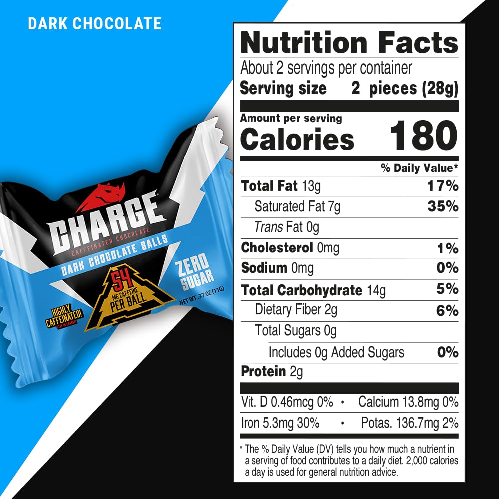 Charge Chocolate DARK CHOCOLATE 80 Count - 54mg Caffeine, No Added Sugar, Vegetarian - by Charge Caffeinated Chocolates