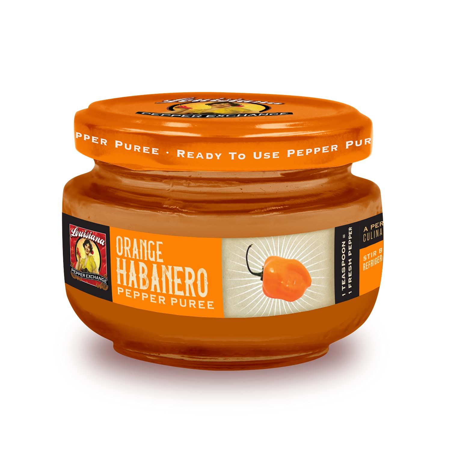Orange Habanero Pepper - Louisiana Pepper Exchange - Fresh Pepper Replacement (Orange Habanero Pepper Puree) 1 Jar - Plant-Based, Gluten-Free, Simple
