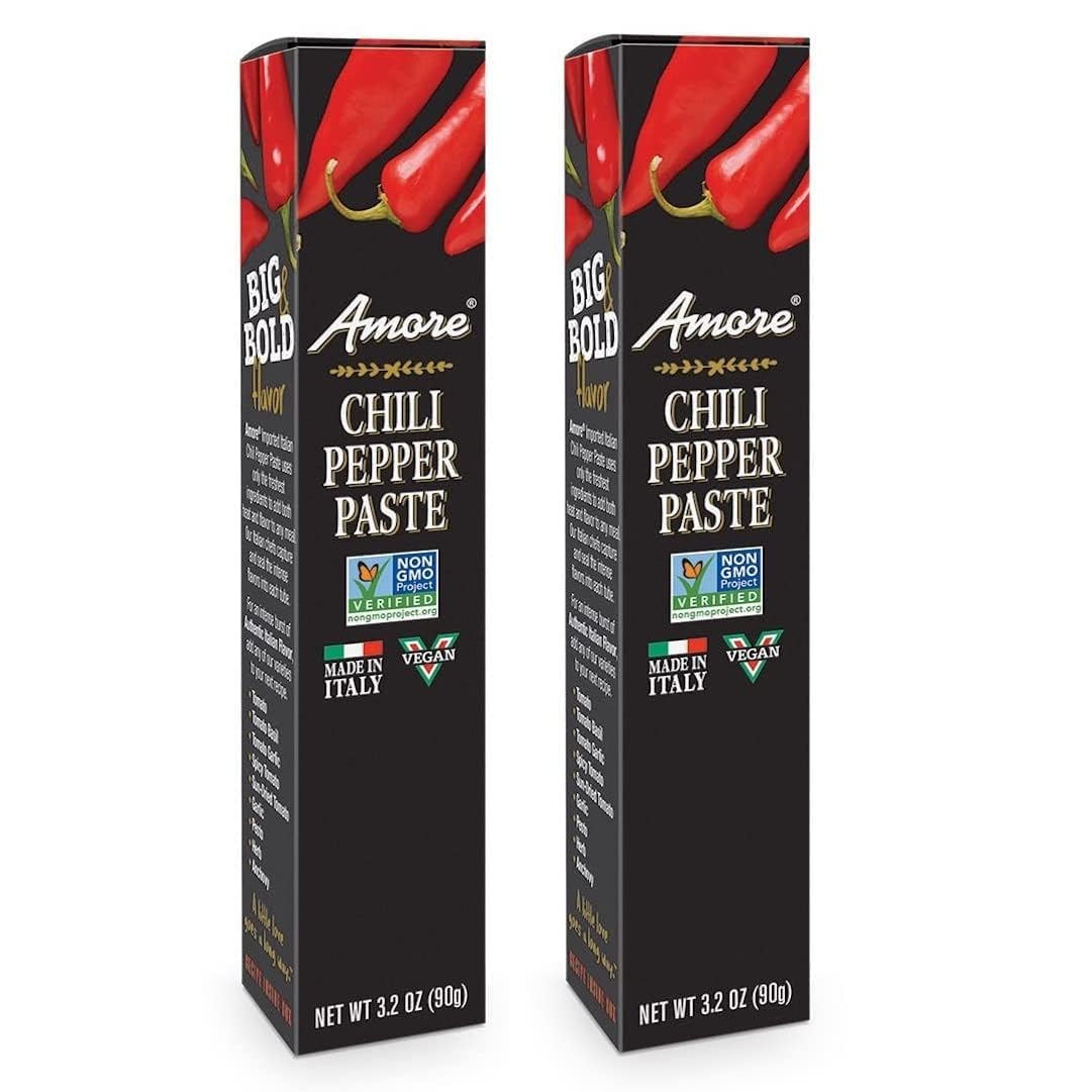 Amore Vegan Chili Pepper Paste In A Tube (3.2oz) - Non GMO Certified and Made In Italy (2 Pack)