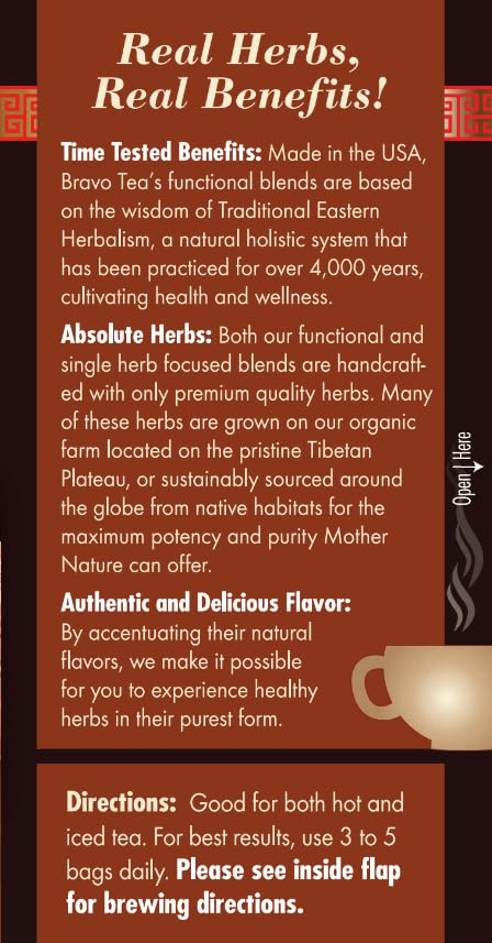Bravo Tea Reishi Mushroom Herbal Tea, Caffeine Free 20 Tea Bags, 1 count