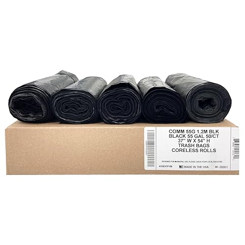 Ultrasac Heavy Duty 55 Gallon Black Trash Bags - (Value 50 Pack) - 1.5 MIL equivalent Industrial Strength Plastic 37" x 54" for 50-55 Gal Cans -Fits