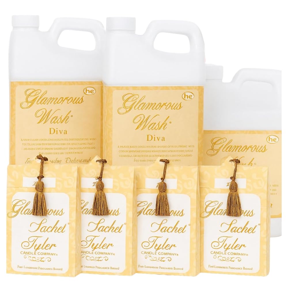 Tyler Candle Glamorous Wash Diva Half Gallon (64 OZ) Laundry Detergent/with Glamorous Sachet (64 oz (w/Sachets))