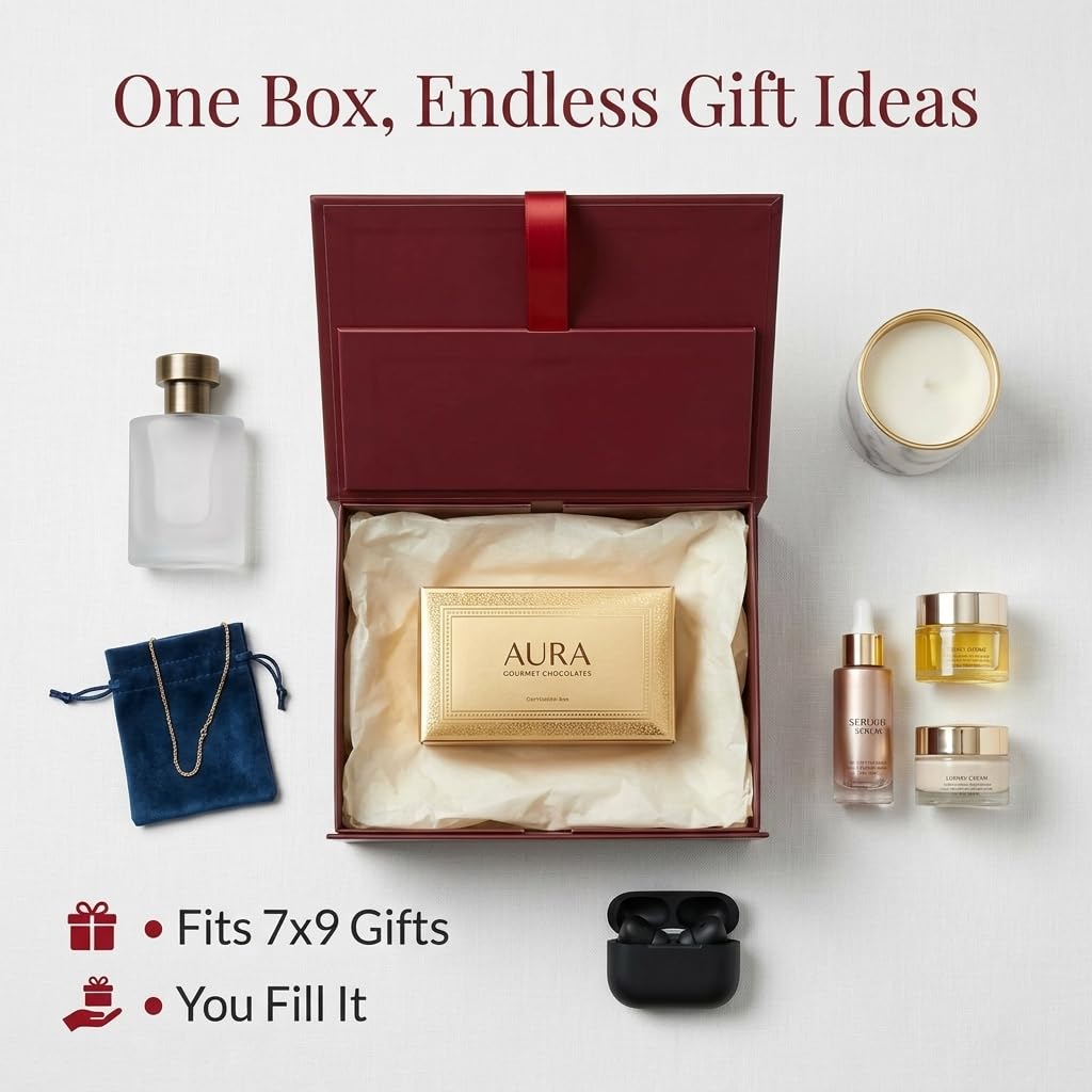 Premium Gift Basket with Magnetic Clip by Dulcet - 7"X 9" Gift Box To Be Used For Any and All Gift Giving Occassions or Storage - Make Any Present