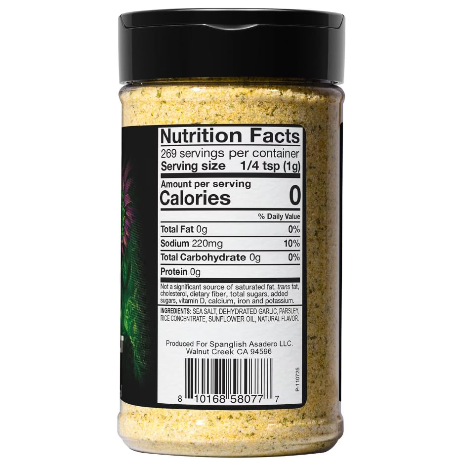 Spanglsh Asadero Garlic Salt Seasoning (Pack of 2), Bold Garlic & Sea Salt All Purpose Seasoning Blend with Parsley, Premium Garlic Seasoning