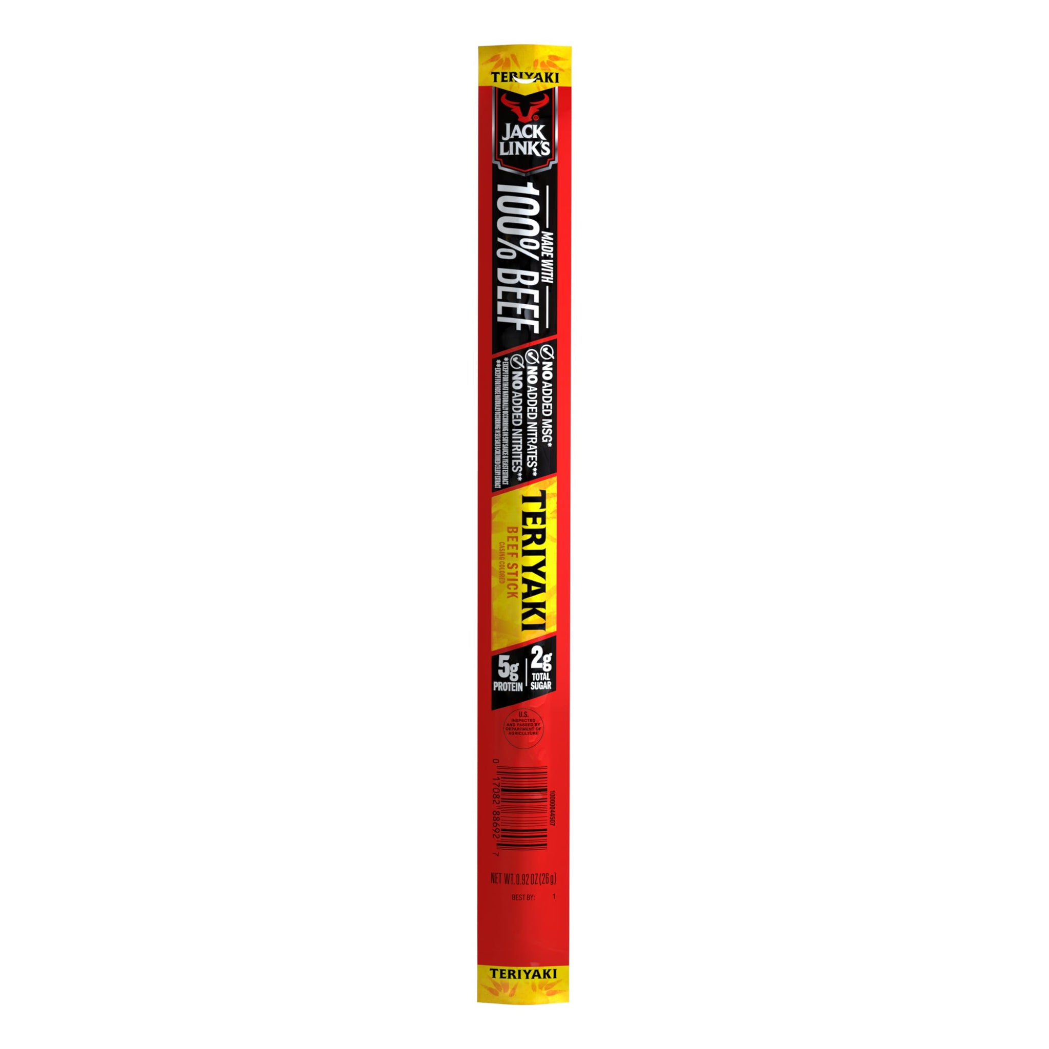 Jack Link's Beef Sticks, Teriyaki - Protein Snack, Meat Stick with 5g of Protein, Meat Snack Sticks Made with 100% Beef, Keto Friendly - 0.92 Oz. (1