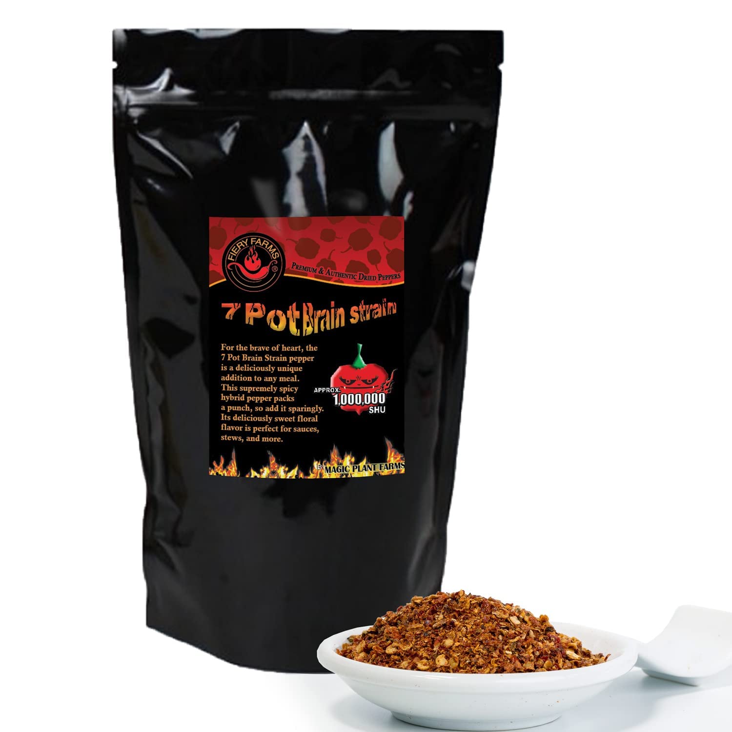 Red 7 Pot Brain Strain Pepper Flakes by Magic Plant, 1 Lb Bulk - 1M-1.9M SHU | Intense Fruity Sweet Superhot Heat | Pure Crushed Caribbean Chili