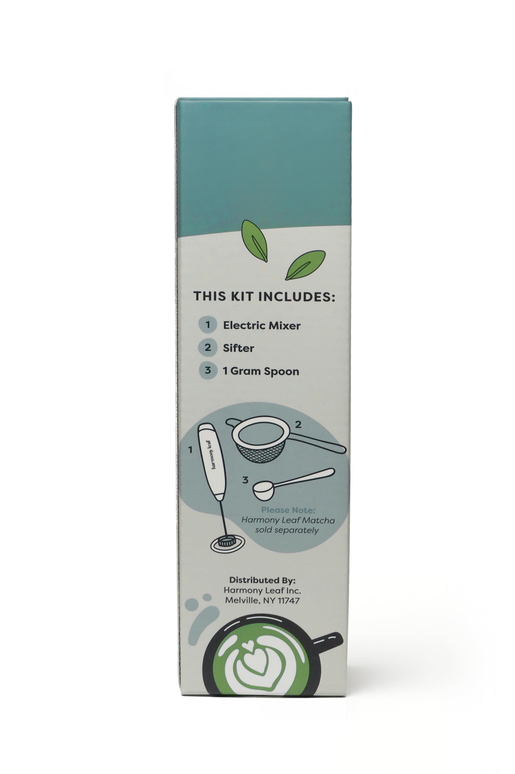 Harmony Leaf Modern Matcha Starter Kit, 3 Piece Set with Stainless Steel Sifter, One Half Teaspoon Scoop and Electric Milk Frother