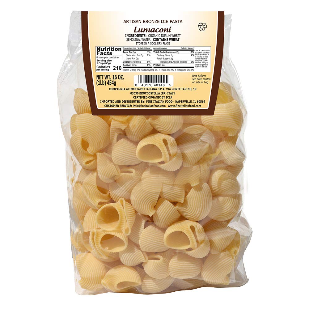 Mantova Organic Italian Specialty Pasta, Lumaconi, 1 lb (Pack of 2)