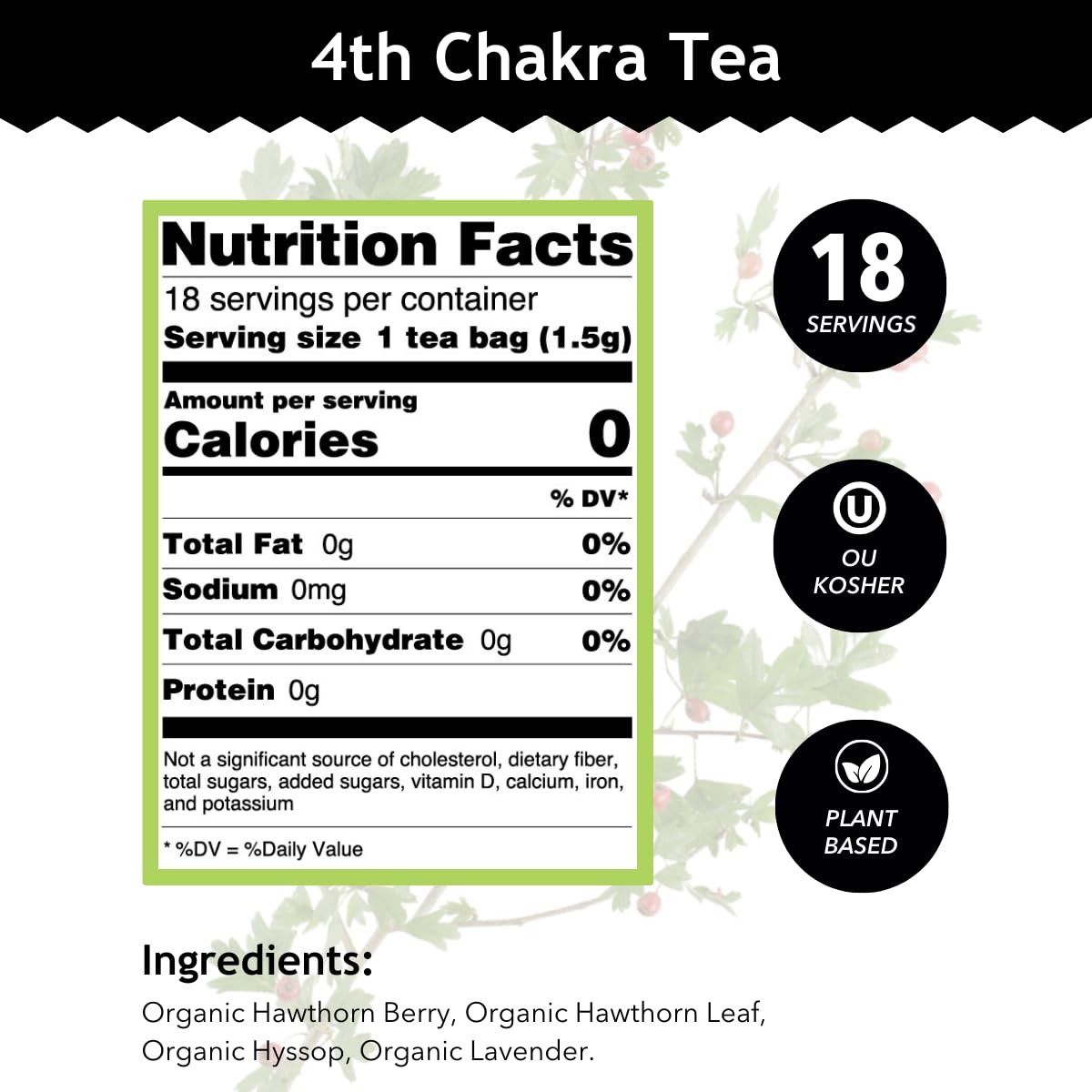 Buddha Teas - 4th Chakra Tea - Organic Herbal Tea - For Balance, Love & Forgiveness - With Hawthorn Berry, Lavender, Hyssop & Rose Quartz Essence - OU