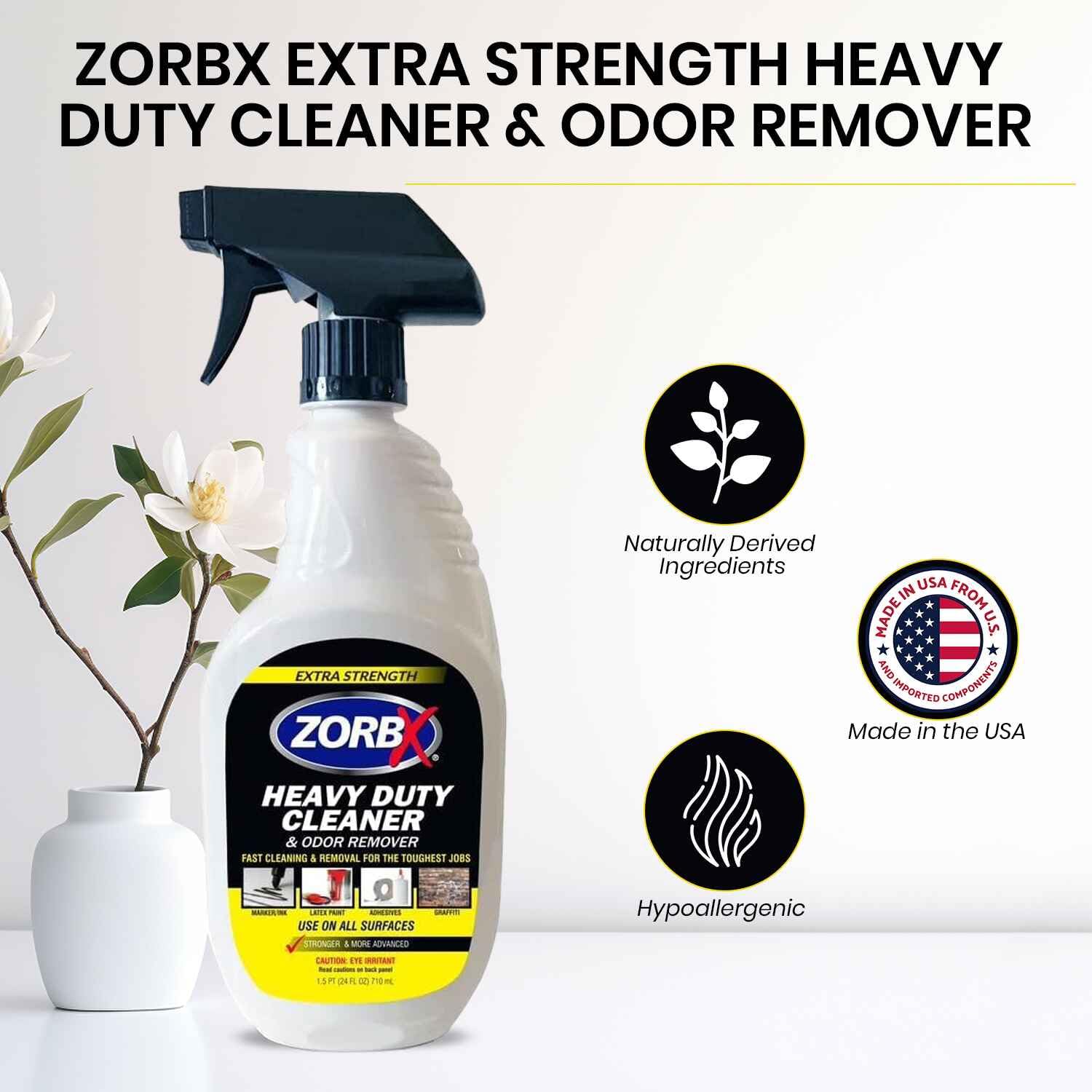 ZorbX Extra Strength Heavy Duty Cleaner and Odor Remover - Graffiti Remover - Black marker Remover - Paint and Adhesive Remover - (24 FL Oz)