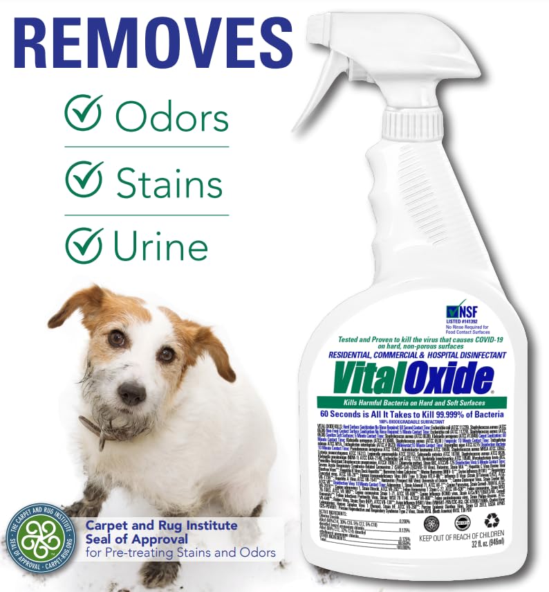Vital Oxide| Eliminate Pet Urine Odor & Stains| Destroys Most Pet viruses in minutes |Carpet Stain Remover for Cats & Dog Pee, Carpet Cleaner Spray
