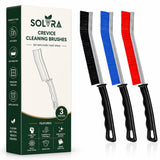 Crevice Cleaning Brush Set - 3Pcs Hard Bristle Cleaning Tools in Black, Red & Blue for Grout, Tile Floors, Gaps & Narrow Spaces - Small Grout Scrub